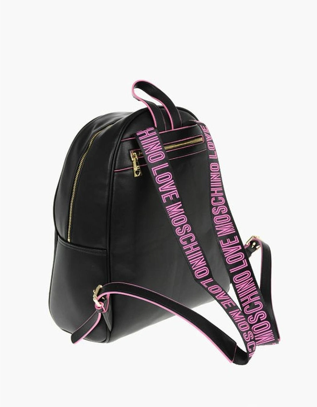 Adjustable Strap Logo Zip Closure Bag Women - Black Backpacks