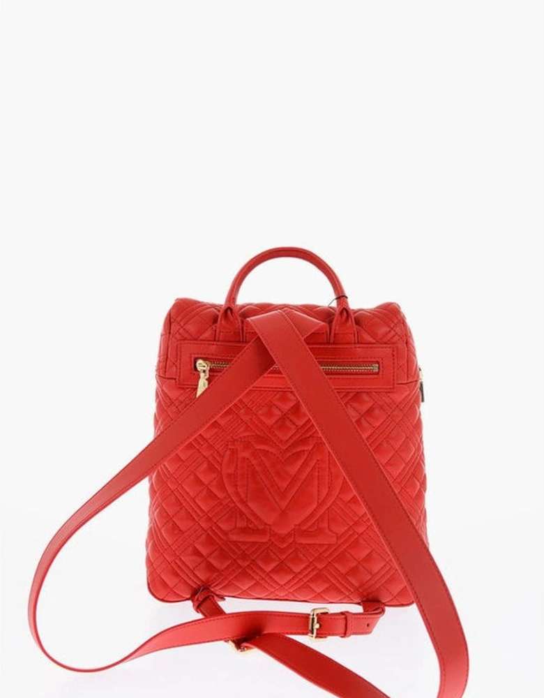 Solid Color Metal Zip Closure Bag with Logo Women - Red Backpacks