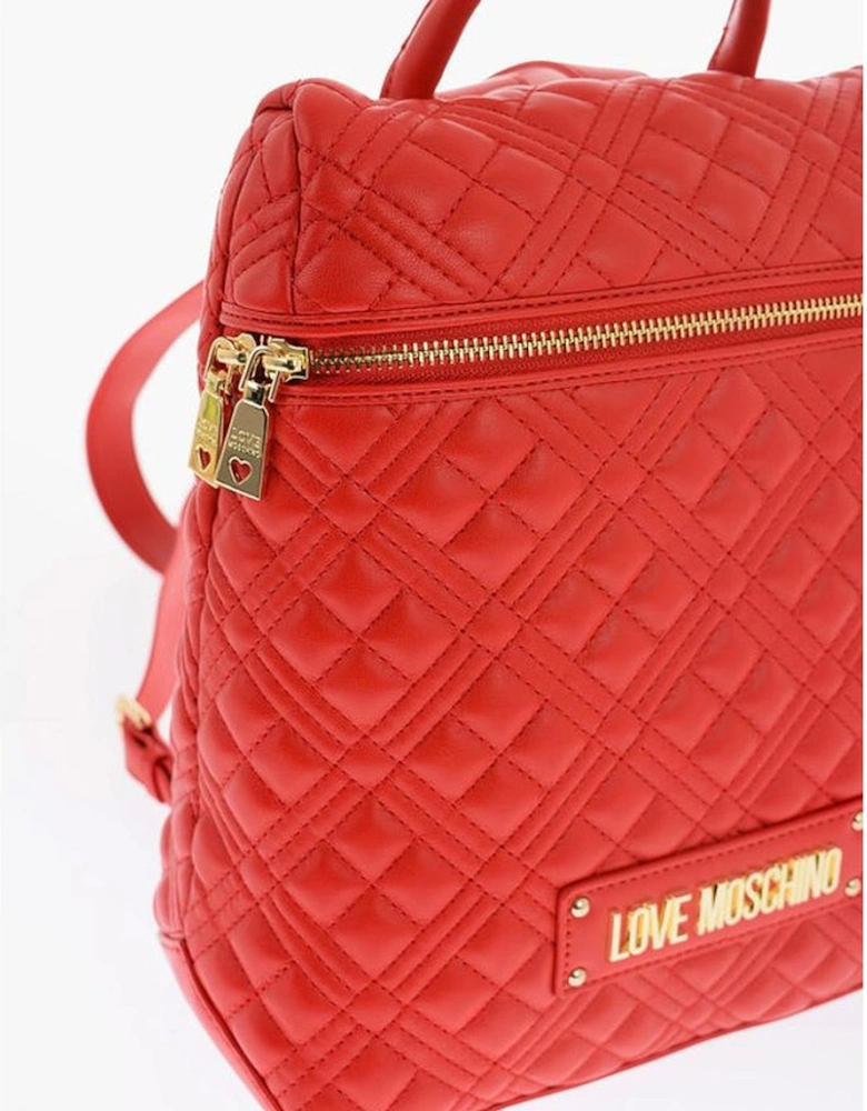 Solid Color Metal Zip Closure Bag with Logo Women - Red Backpacks