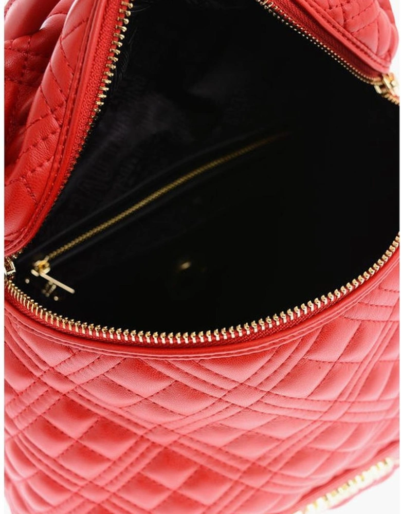 Solid Color Metal Zip Closure Bag with Logo Women - Red Backpacks