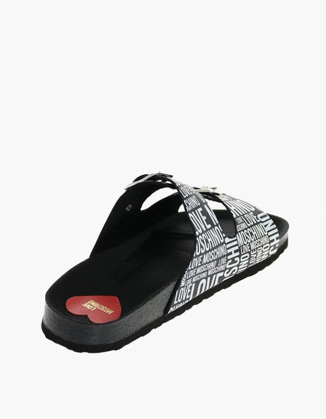 Logo Print Leather Buckle Shoes Women - Black And White Sandals