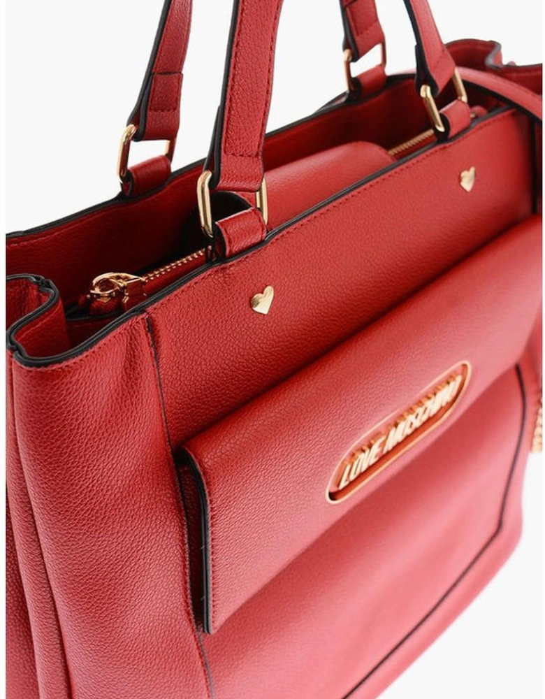 Solid Zip Closure Eco-Leather Handbag Women - Red Shoulder Bags