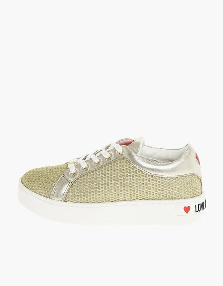 Glitter Lace-Up Leather Canvas Sneakers Women - Gold