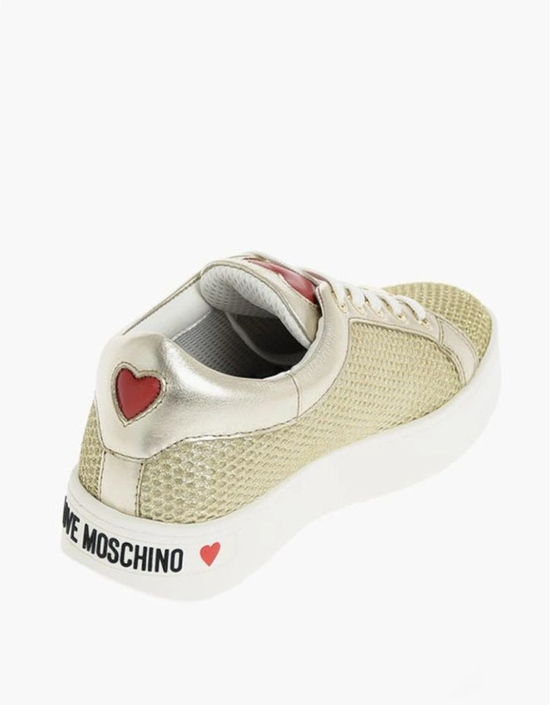 Glitter Lace-Up Leather Canvas Sneakers Women - Gold