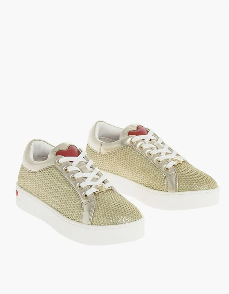 Glitter Lace-Up Leather Canvas Sneakers Women - Gold