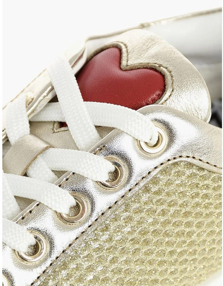 Glitter Lace-Up Leather Canvas Sneakers Women - Gold
