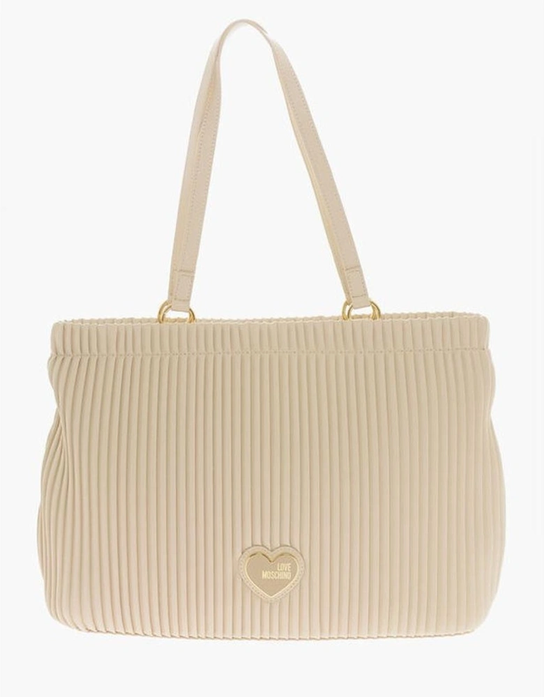 Eco-Leather Shoulder Bag with Logo and Zip Closure Women - Beige