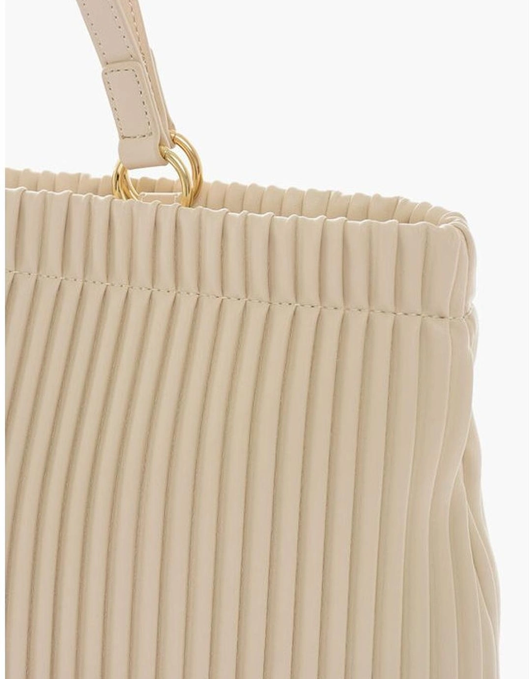 Eco-Leather Shoulder Bag with Logo and Zip Closure Women - Beige