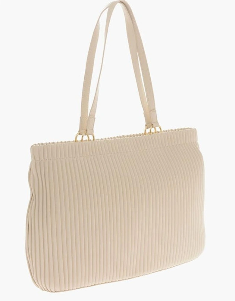 Eco-Leather Shoulder Bag with Logo and Zip Closure Women - Beige