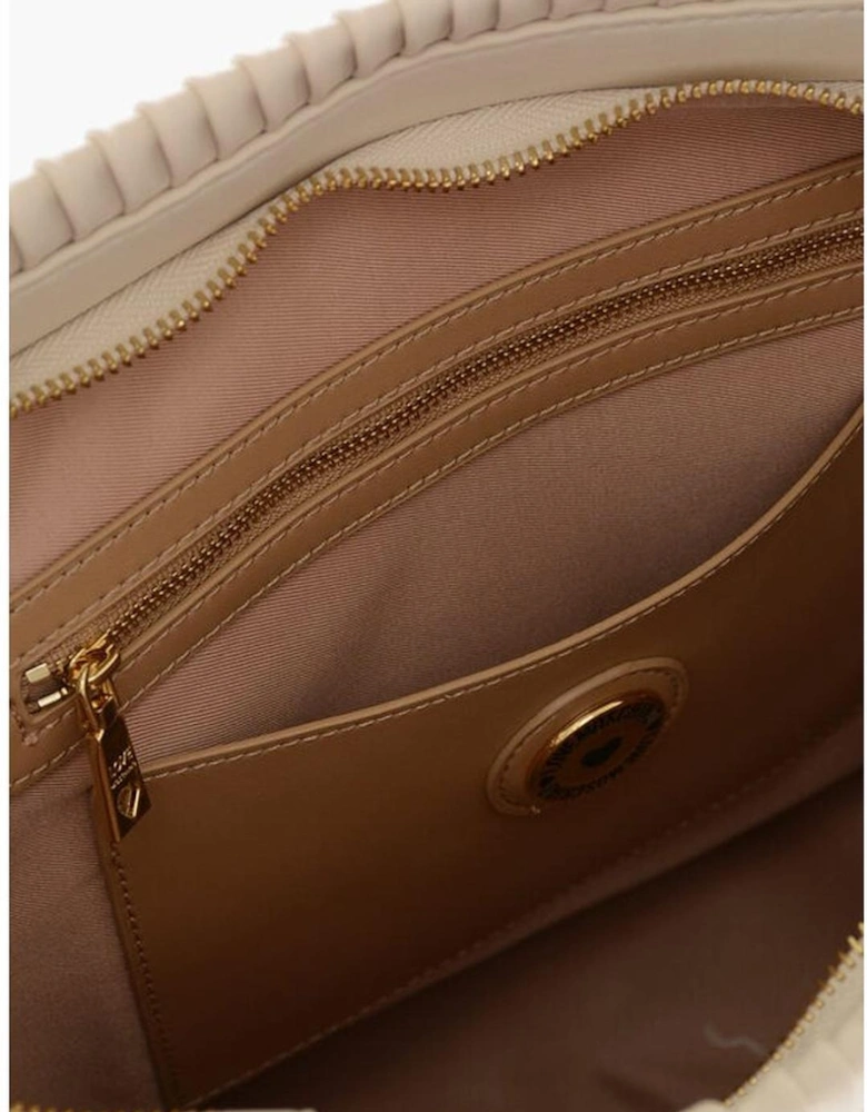 Eco-Leather Shoulder Bag with Logo and Zip Closure Women - Beige