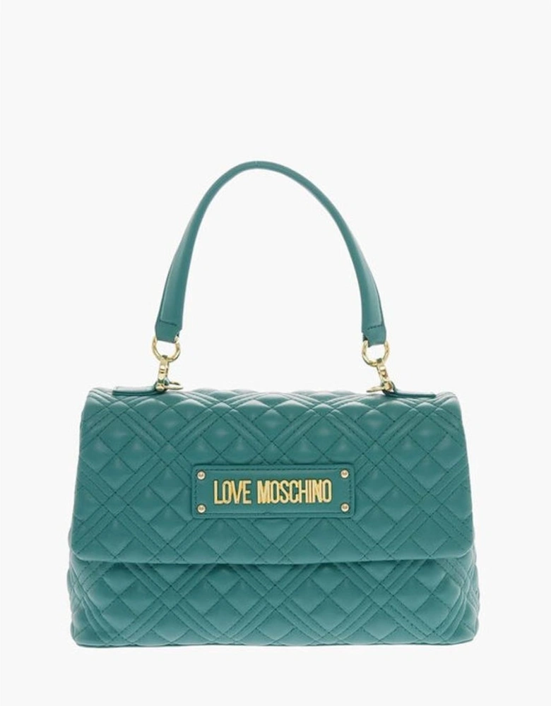 Adjustable Strap Leather Shoulder Bag with Logo Women - Green Tote