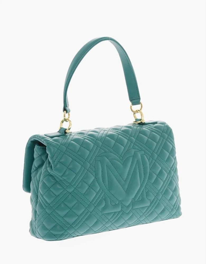 Adjustable Strap Leather Shoulder Bag with Logo Women - Green Tote