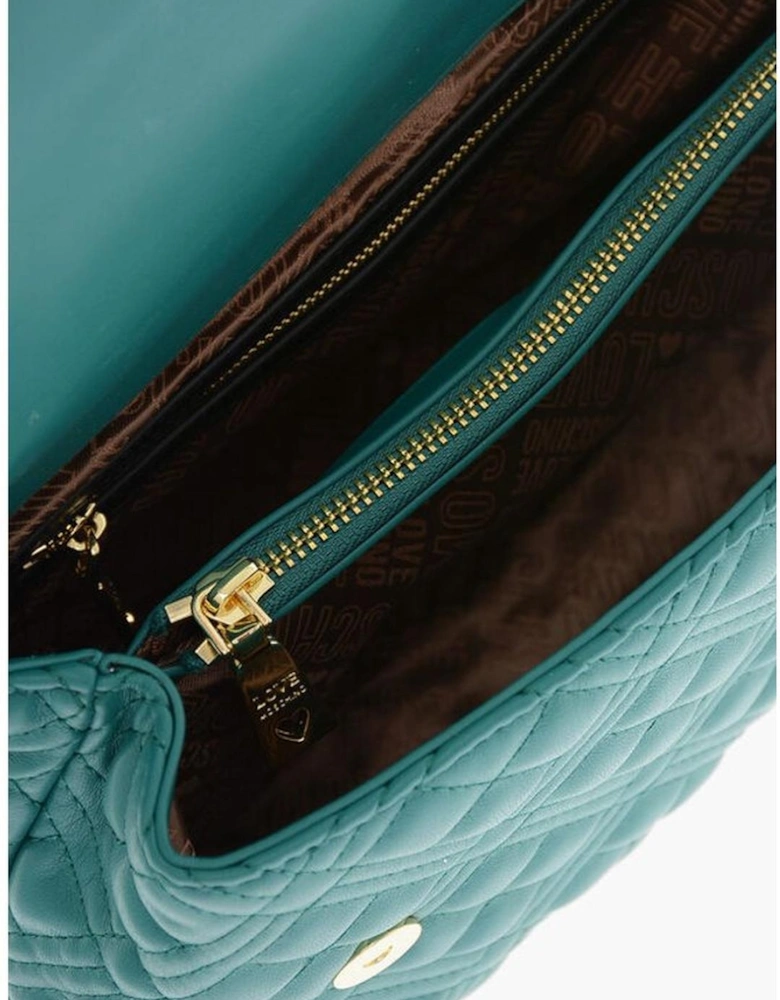Adjustable Strap Leather Shoulder Bag with Logo Women - Green Tote