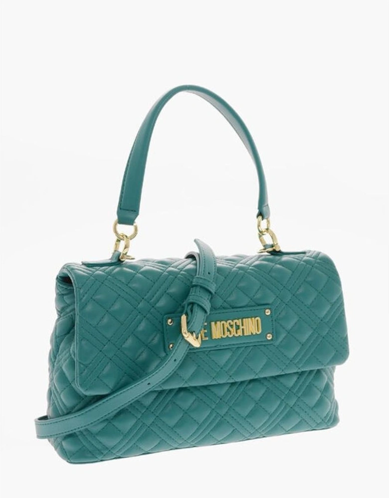 Adjustable Strap Leather Shoulder Bag with Logo Women - Green Tote