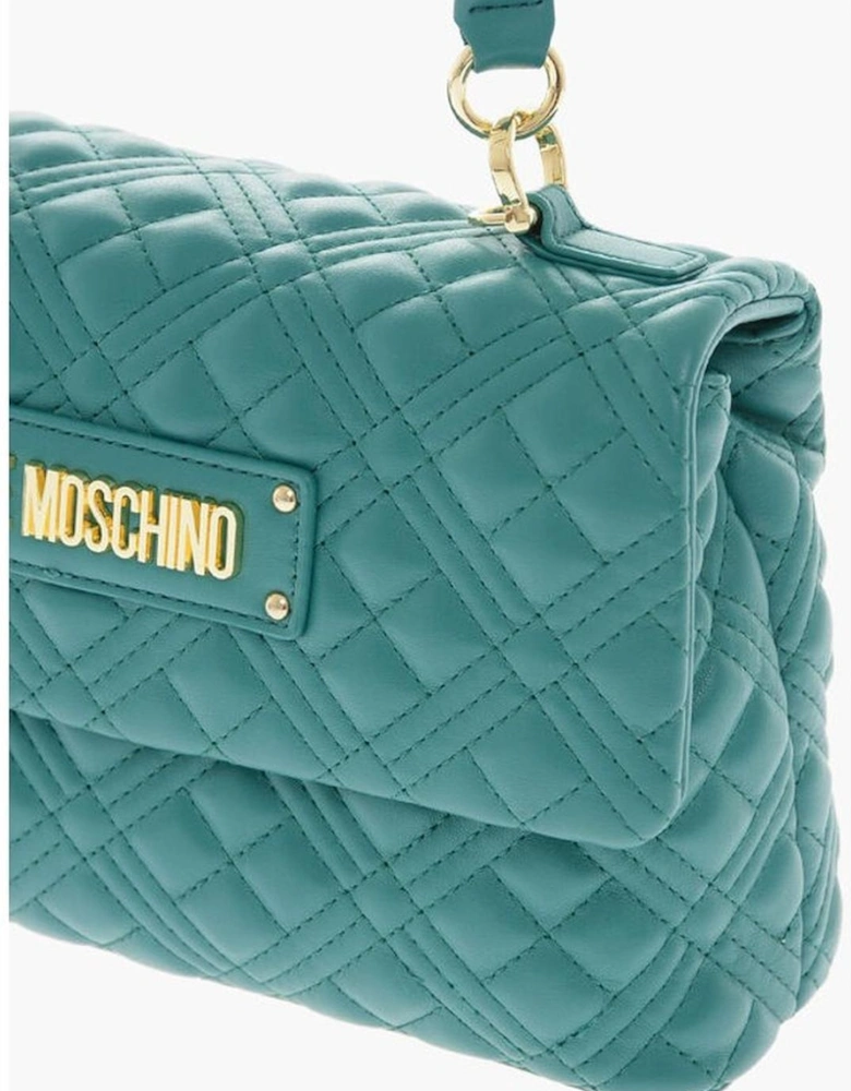 Adjustable Strap Leather Shoulder Bag with Logo Women - Green Tote