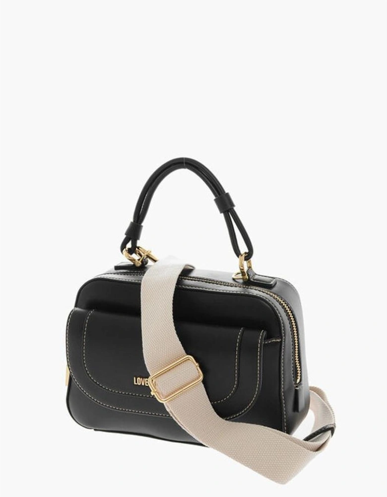 Logo Metal Eco-Leather Handbag with Adjustable Strap Women - Black