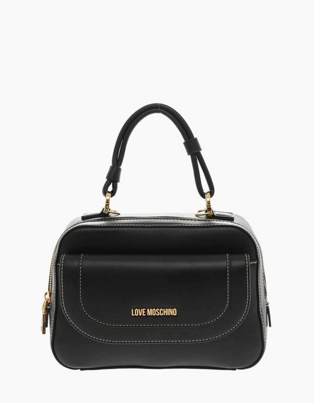 Logo Metal Eco-Leather Handbag with Adjustable Strap Women - Black, 6 of 5