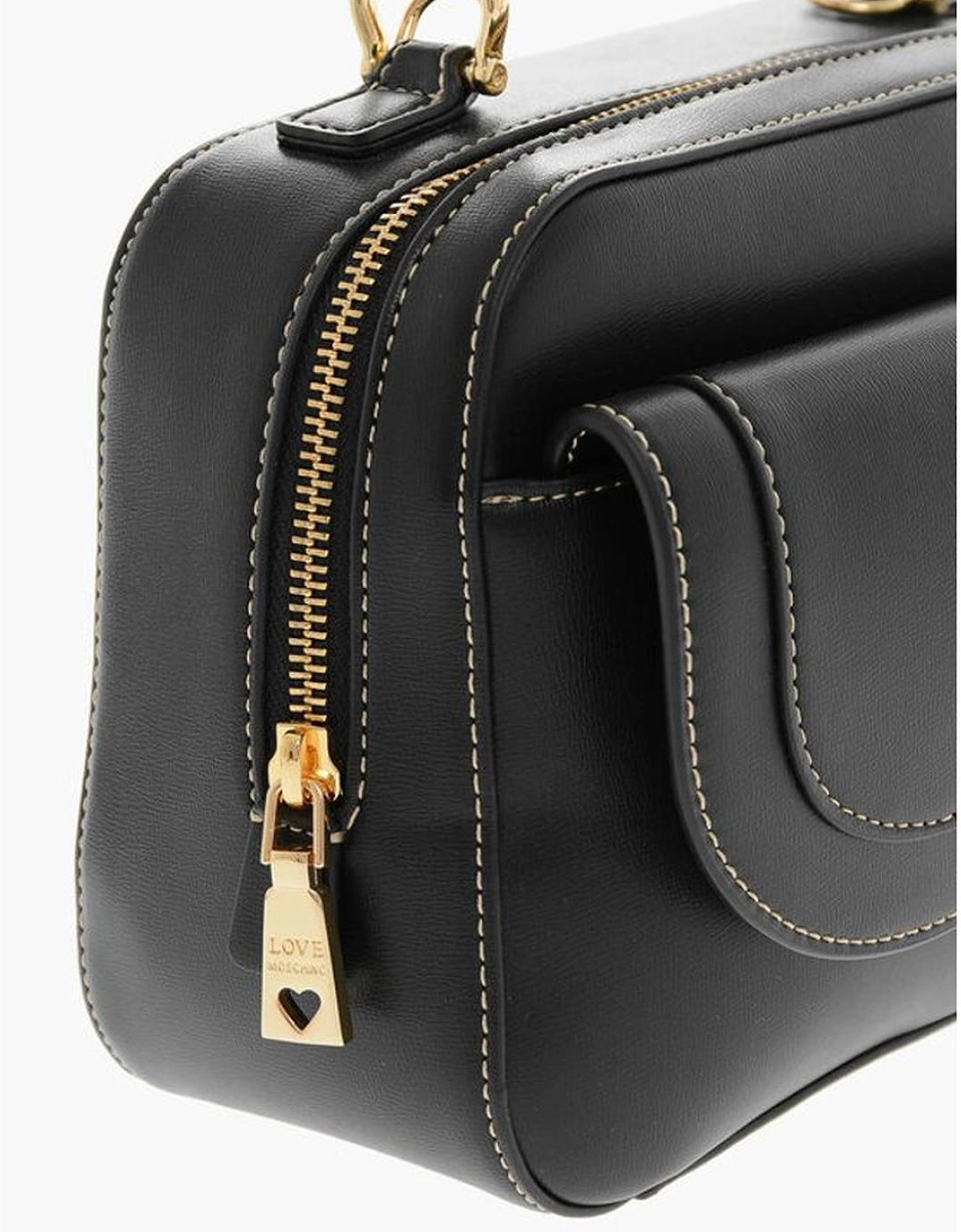 Logo Metal Eco-Leather Handbag with Adjustable Strap Women - Black