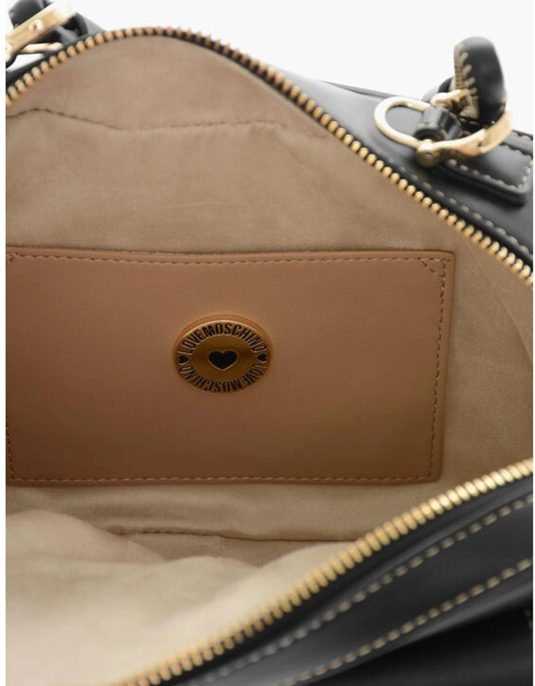 Logo Metal Eco-Leather Handbag with Adjustable Strap Women - Black
