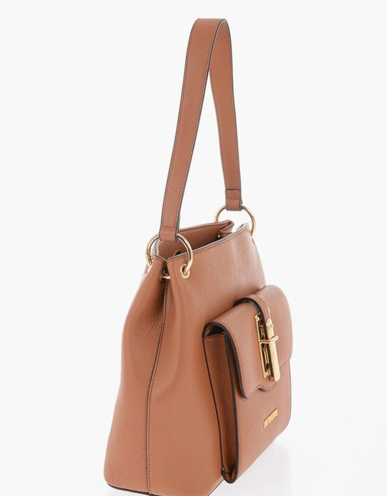 Embroidered Eco-Leather Shoulder Bag with External Pocket Women -