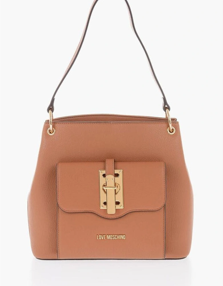 Embroidered Eco-Leather Shoulder Bag with External Pocket Women -
