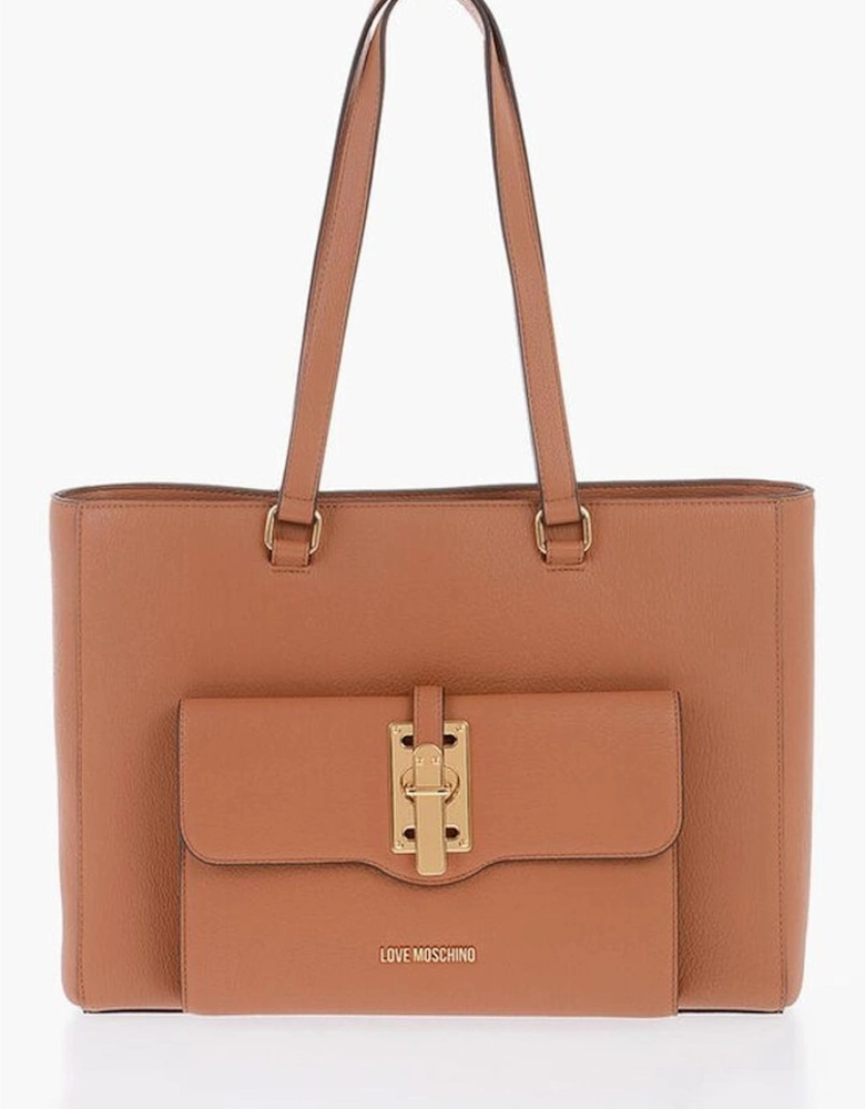 Metal Solid Shoulder Bag with Double Handle Women - Brown