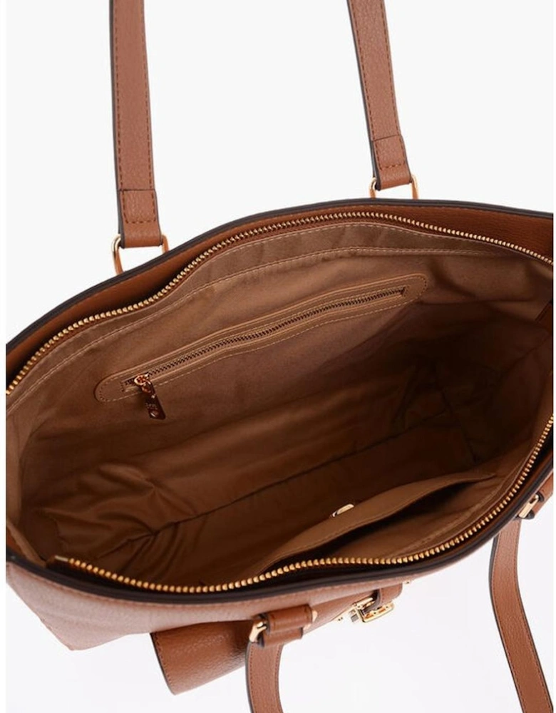 Metal Solid Shoulder Bag with Double Handle Women - Brown