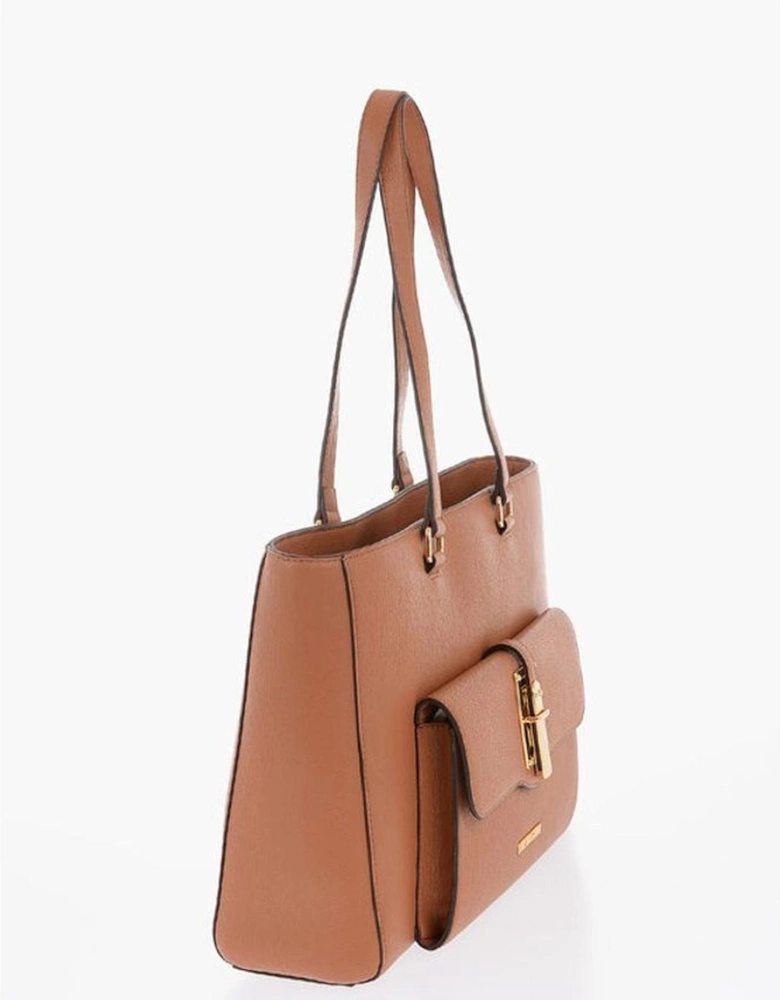 Metal Solid Shoulder Bag with Double Handle Women - Brown