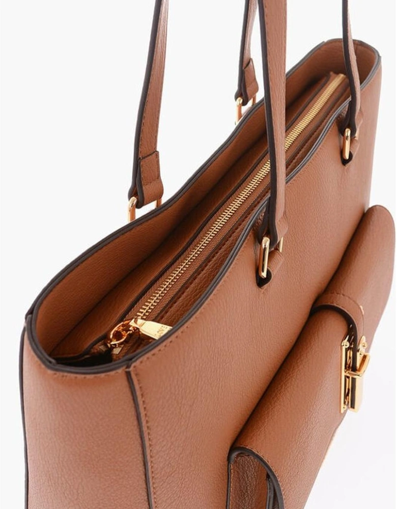 Metal Solid Shoulder Bag with Double Handle Women - Brown