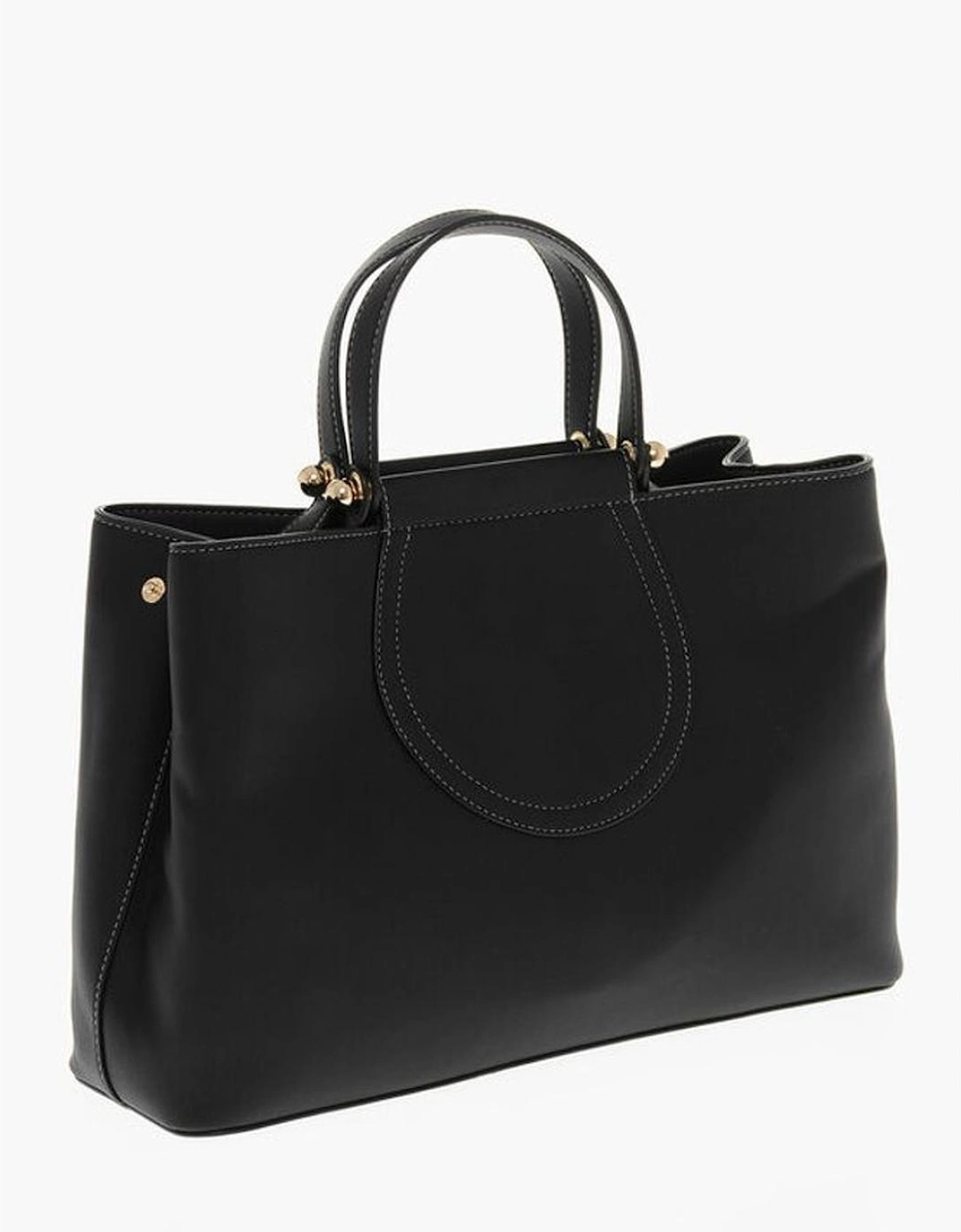 Metal Double Handle Handbag with Internal Pocket Women - Black Tote
