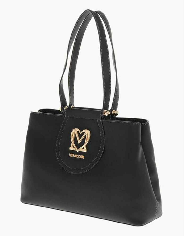 Metal Double Handle Handbag with Internal Pocket Women - Black Tote
