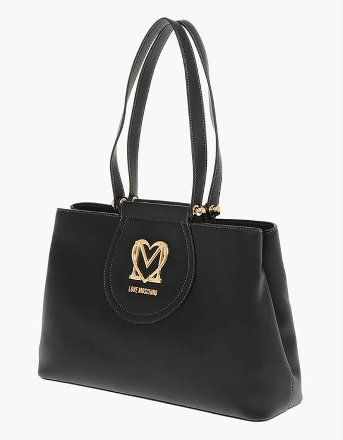 Metal Double Handle Handbag with Internal Pocket Women - Black Tote