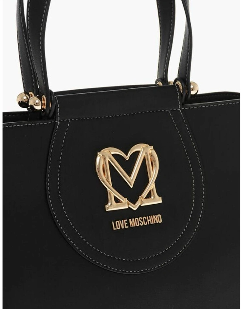 Metal Double Handle Handbag with Internal Pocket Women - Black Tote