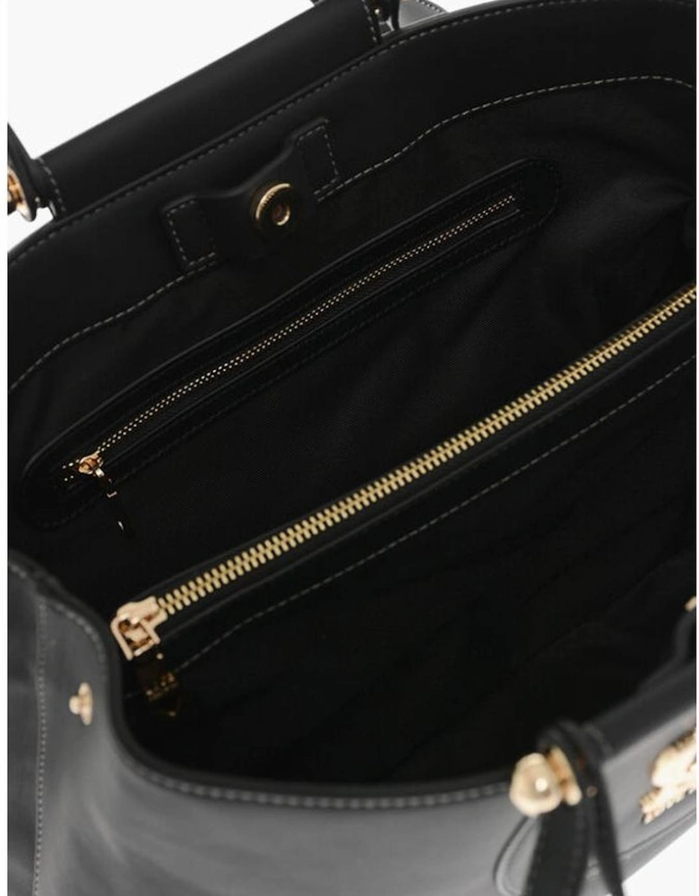Metal Double Handle Handbag with Internal Pocket Women - Black Tote