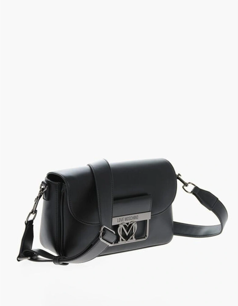 Zip Closure Eco-Leather Handbag with Adjustable Strap Women - Black