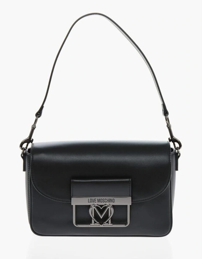 Zip Closure Eco-Leather Handbag with Adjustable Strap Women - Black