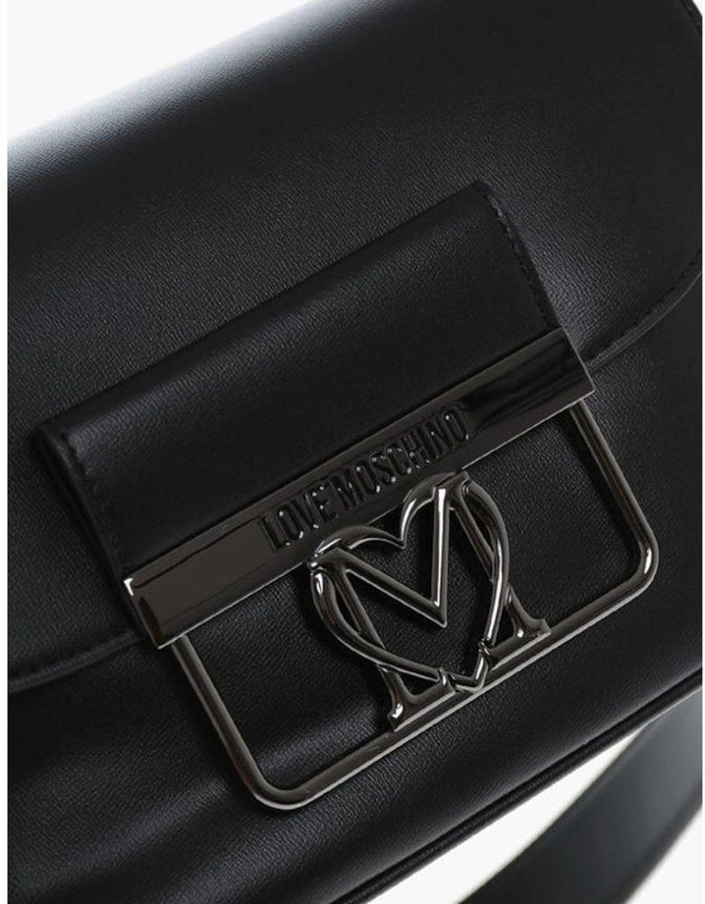Zip Closure Eco-Leather Handbag with Adjustable Strap Women - Black