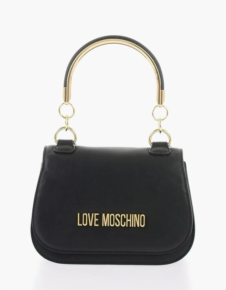 Logo Eco-Leather Shoulder Handbag with Adjustable Strap Women - Black