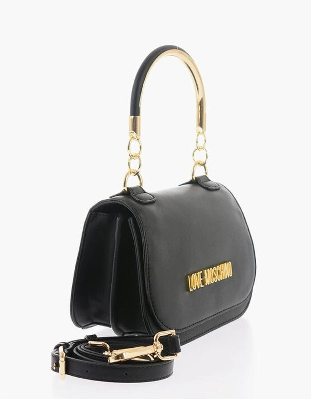 Logo Eco-Leather Shoulder Handbag with Adjustable Strap Women - Black