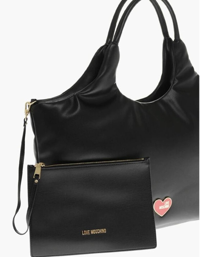 Eco-Leather Shoulder Bag with Double Handle Women - Black