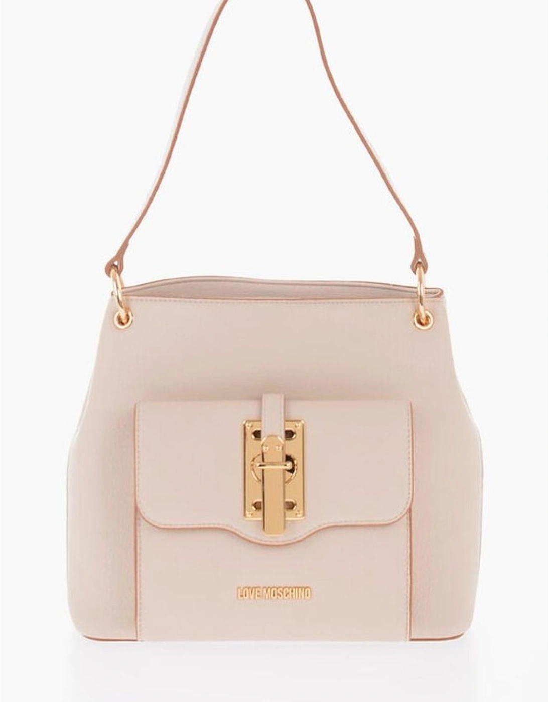 Eco-Leather Shoulder Bag with Metal Logo Women - Beige, 5 of 4