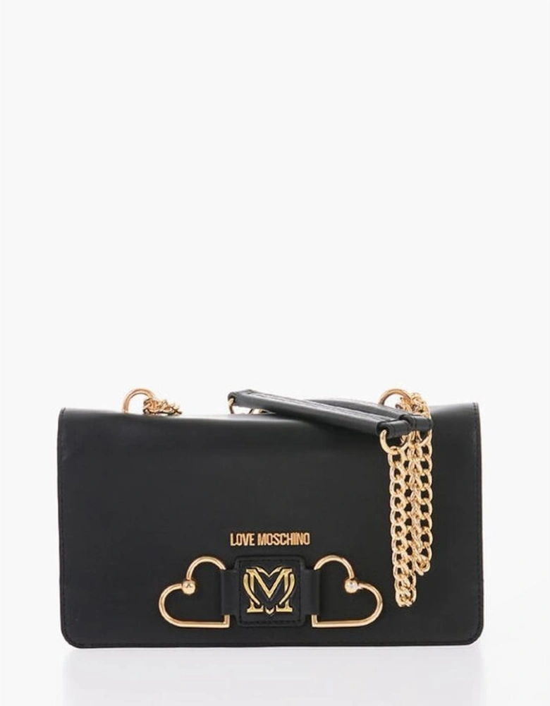 Leather Handbag with Zip Closure and Logo Women - Black Shoulder Bags