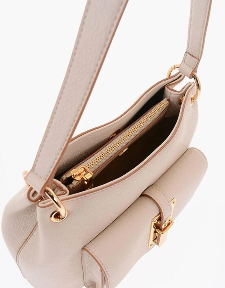 Eco-Leather Shoulder Bag with Metal Logo Women - Beige