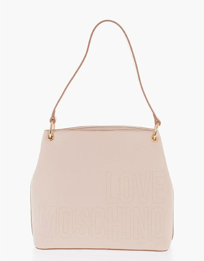 Eco-Leather Shoulder Bag with Metal Logo Women - Beige