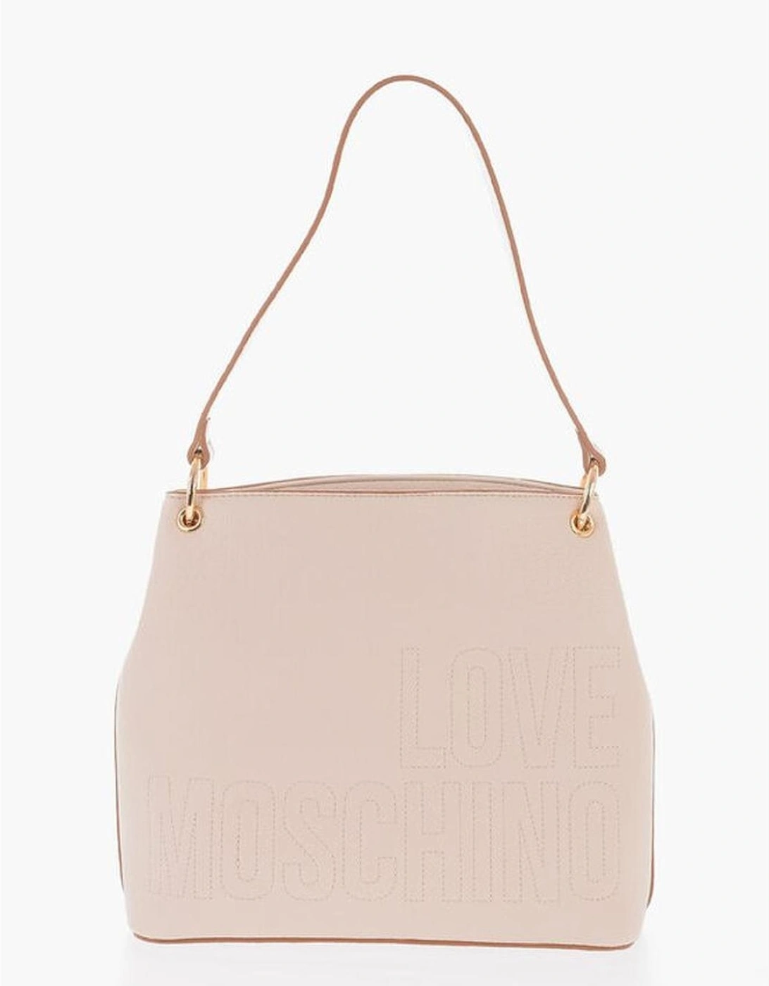Eco-Leather Shoulder Bag with Metal Logo Women - Beige