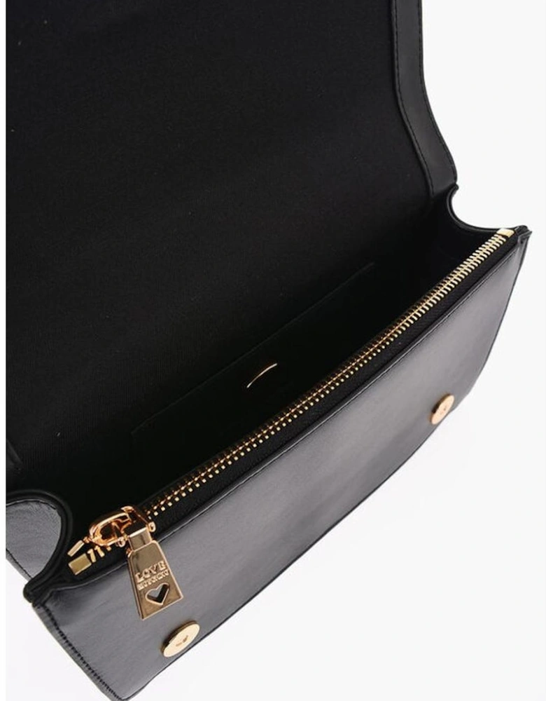 Leather Handbag with Zip Closure and Logo Women - Black Shoulder Bags