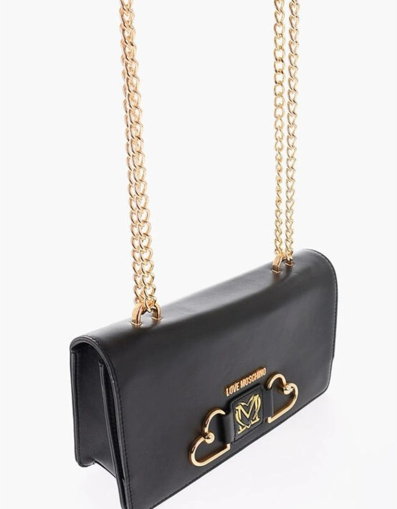 Leather Handbag with Zip Closure and Logo Women - Black Shoulder Bags
