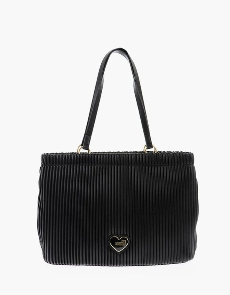 Solid Zip Closure Shoulder Handbag with Double Handle Women - Black