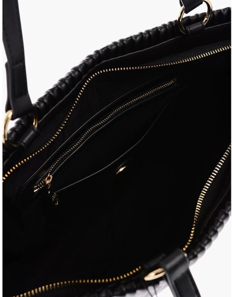 Solid Zip Closure Shoulder Handbag with Double Handle Women - Black
