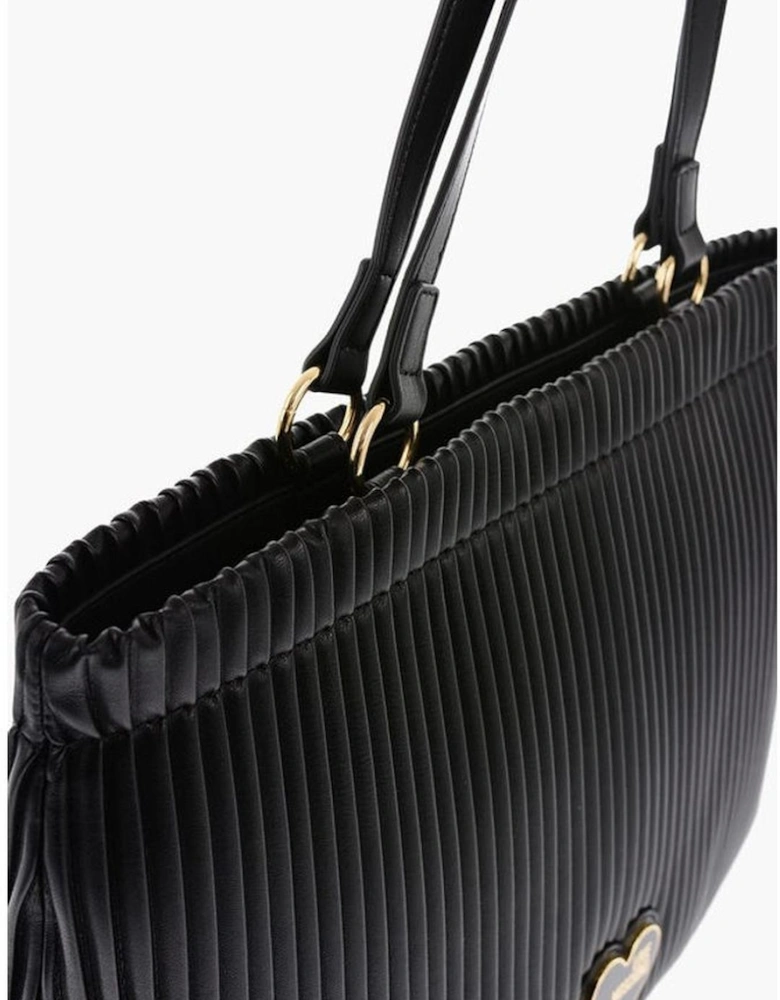 Solid Zip Closure Shoulder Handbag with Double Handle Women - Black